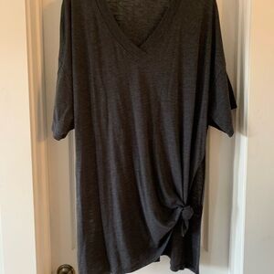 Free People Charcoal V-Neck T-Shirt with Knot Detail